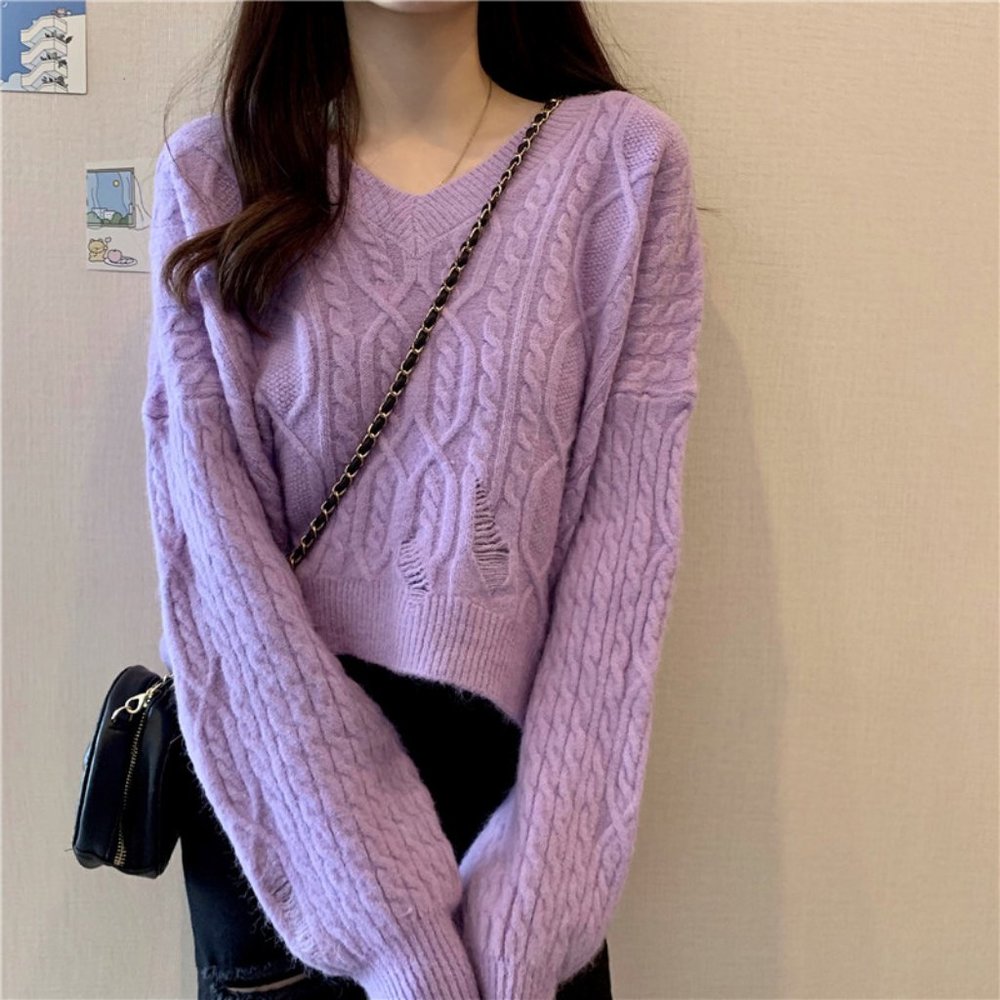 OYRKZ Retro loose outer wear lazy knit sweater top - Picture 2 of 3